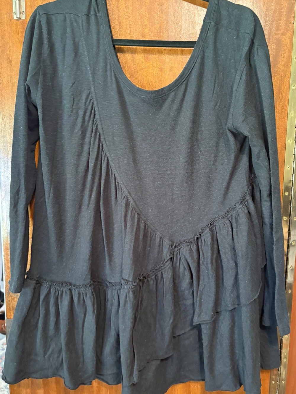 Women’s Black Long-Sleeve Ruffle Tunic Top FP Beach